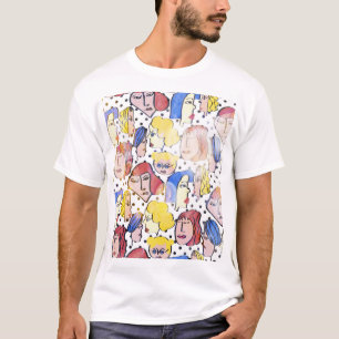 Abstrakt kvinna ansikte, vattenfärgen polka dots. t shirt