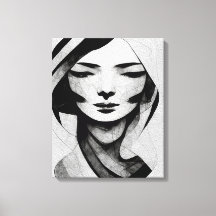 Abstrakt Kvinna Ansikte Wall Art Black and White