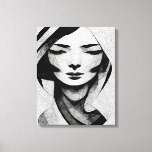 Abstrakt Kvinna Ansikte Wall Art Black and White Canvastryck