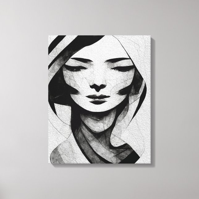 Abstrakt Kvinna Ansikte Wall Art Black and White Canvastryck (Framsida)