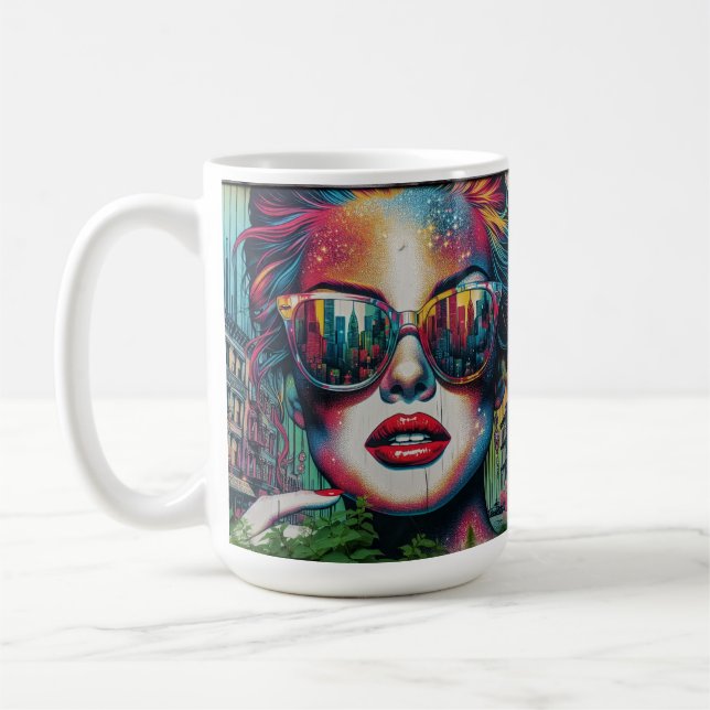 Abstrakt kvinna i solglasögon Ai-konst Kaffemugg (Vänster)