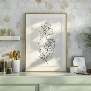 Abstrakt Kvinna Linje Konst Botanisk Minimalisti Canvastryck