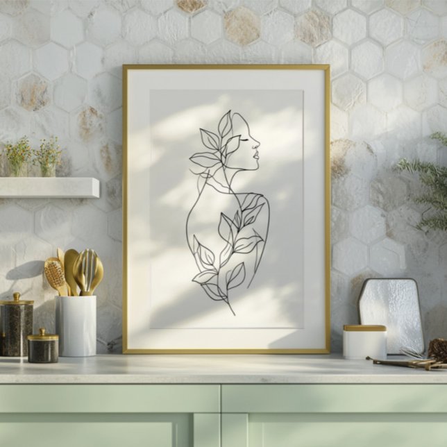 Abstrakt Kvinna Linje Konst | Botanisk Minimalisti Canvastryck (Skapare uppladdad)
