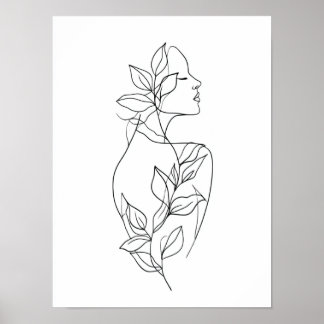 Abstrakt Kvinna Linje Konst | Botanisk Minimalisti Poster