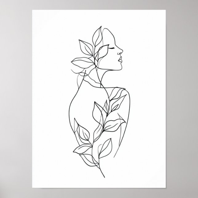 Abstrakt Kvinna Linje Konst | Botanisk Minimalisti Poster (Framsidan)