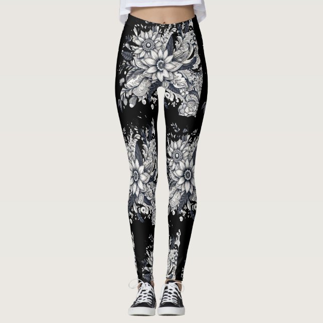 abstrakt kvinnlig ansikte leggings (Framsida)