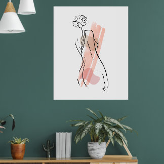 Abstrakt Kvinnlig Figur Linjekonst Boho Väggkonst