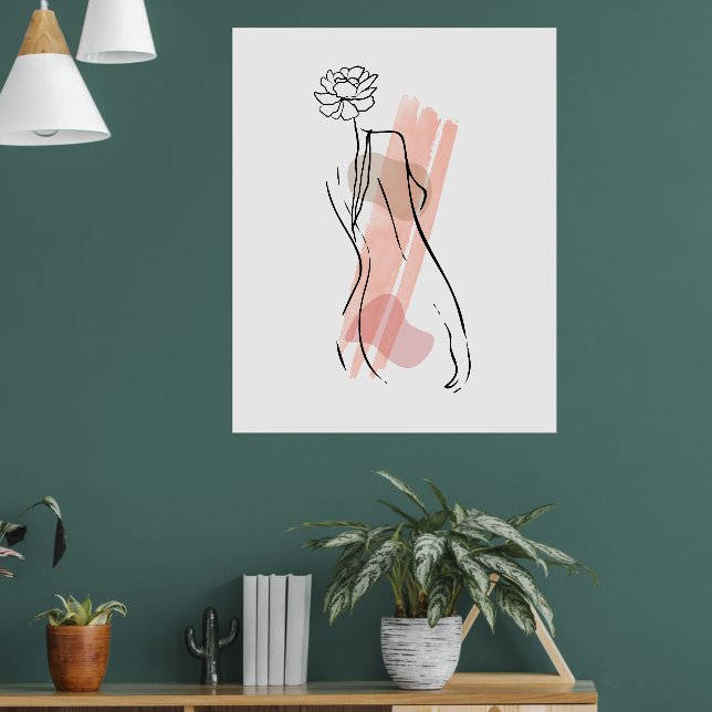 Abstrakt Kvinnlig Figur Linjekonst Boho Väggkonst  (Vardagsrum 1)