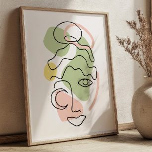 Abstrakt Kvinnlig Porträtt Linjekonst BOHO Chic Poster