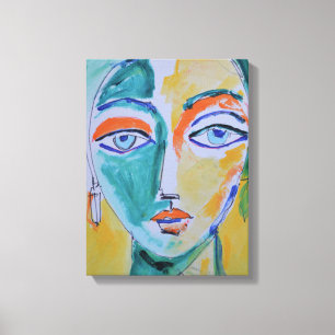 Abstrakt kvinnoporträtt neo-Expressionist Canvastryck