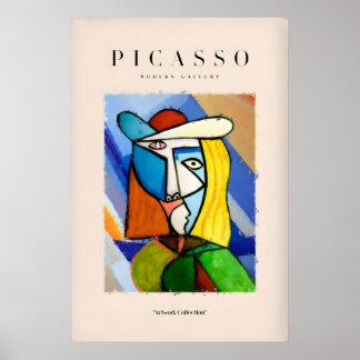 Abstrakt kvinnoporträtt tryck i färg av Picasso