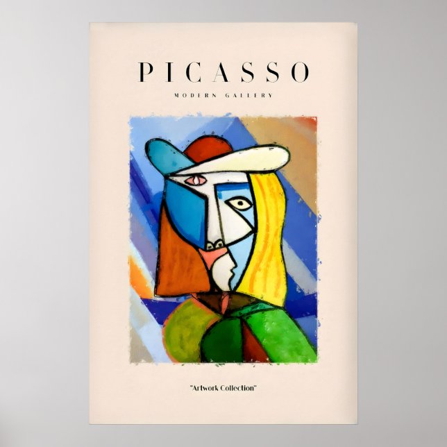 Abstrakt kvinnoporträtt tryck i färg av Picasso (Framsidan)