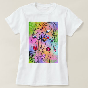 Abstrakt Kvinnor Ansikte T-Shirt Modern Stil-målni