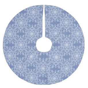 Abstrakt Lacy Fractal Snowflake Mönster på Blue Julgransmatta Borstad Polyester