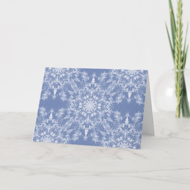 Abstrakt Lacy Fractal Snowflake Mönster på Blue Kort (Framsida)