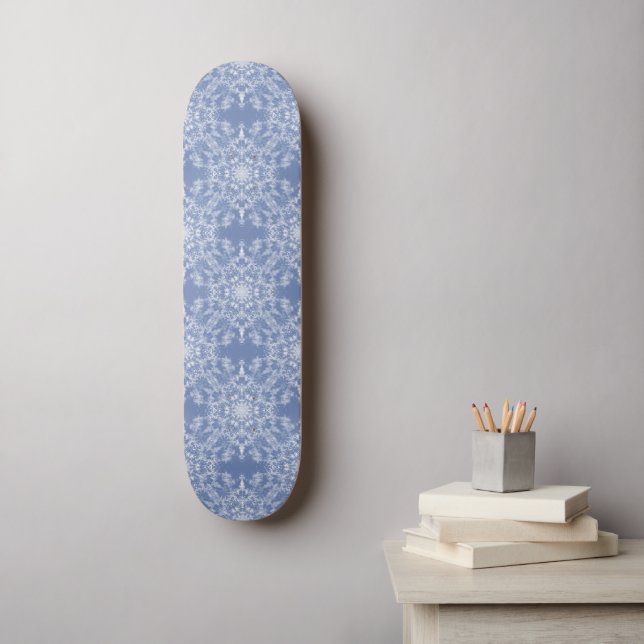 Abstrakt Lacy Fractal Snowflake Mönster på Blue Mini Skateboard Bräda 18,5 Cm (Väggkonst)