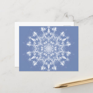 Abstrakt Lacy Fractal Snowflake på blå bakgrund Helg Vykort