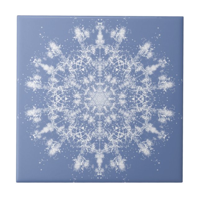 Abstrakt Lacy Fractal Snowflake på blå bakgrund Kakelplatta (Framsidan)