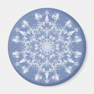 Abstrakt Lacy Fractal Snowflake på blå bakgrund Magnet
