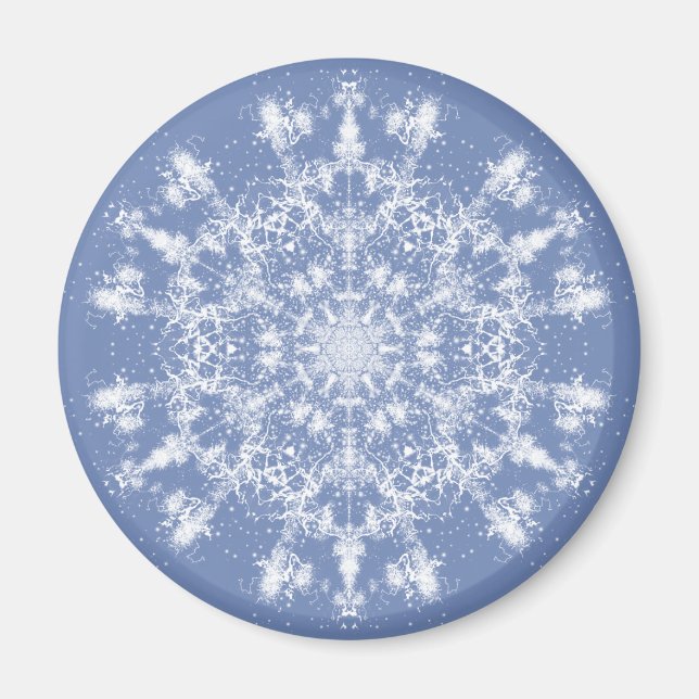 Abstrakt Lacy Fractal Snowflake på blå bakgrund Magnet (Framsidan)