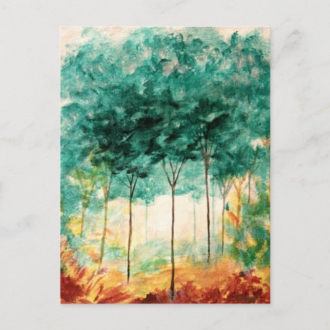 Abstrakt Landcape Art Träd Forest Painting Vykort (Framsida)