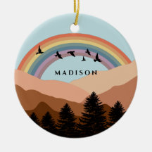 Abstrakt Landscape Forest Träd Rainbow & Birds