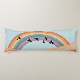 Abstrakt Landscape Forest Träd Rainbow & Birds Kroppskudde