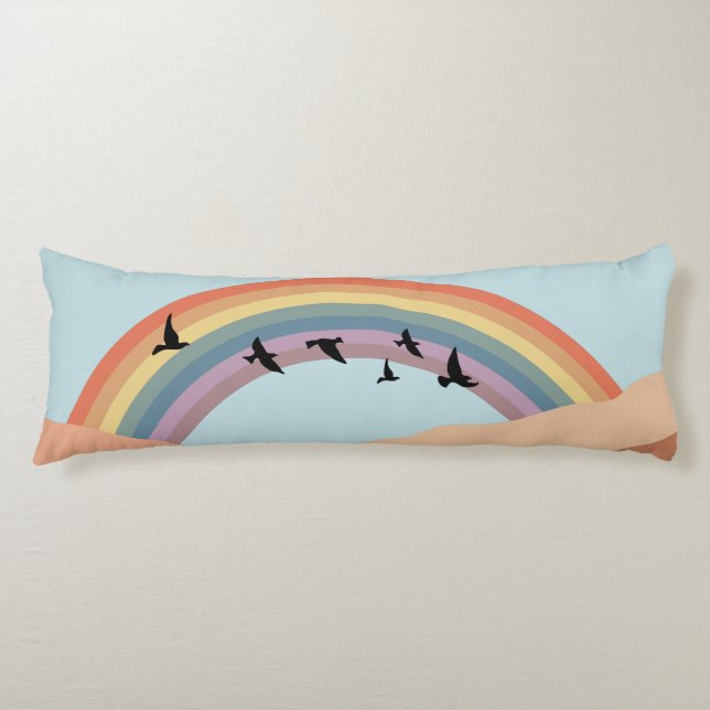 Abstrakt Landscape Forest Träd Rainbow & Birds Kroppskudde (Framsidan)