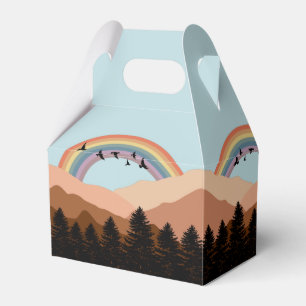 Abstrakt Landscape Forest Träd Rainbow & Birds Presentaskar