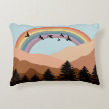 Abstrakt Landscape Forest Träd Rainbow & Birds