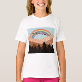 Abstrakt Landscape Forest Träd Rainbow & Birds T Shirt