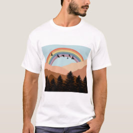Abstrakt Landscape Forest Träd Rainbow & Birds T Shirt