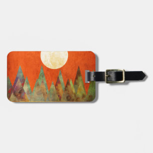 Abstrakt landskap den stora månen, berg, orange bagagebricka