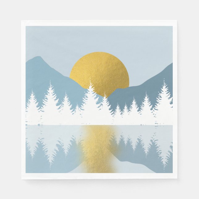 Abstrakt landskap gyllene vinter solnedgång solupp pappersservett (Framsidan)