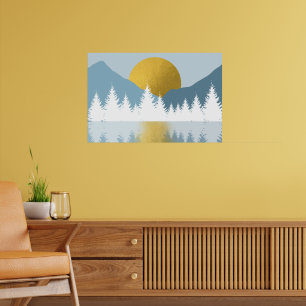Abstrakt landskap gyllene vintersolnedgång soluppg poster
