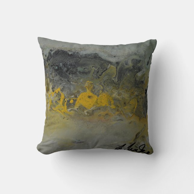 Abstrakt landskap i gult - dekorativ kudde (Framsida)