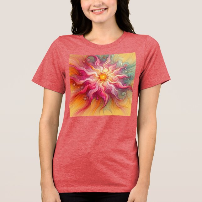 Abstrakt landskap med rosa solstrålar t shirt (Framsida)