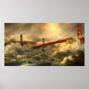 Abstrakt Landskap storm Golden Grind Bridge Poster