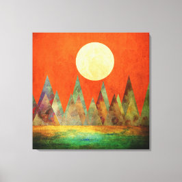 Abstrakt landskapsbild Fullmåne Berg Orange himmel Canvastryck