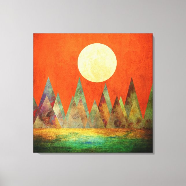 Abstrakt landskapsbild Fullmåne Berg Orange himmel Canvastryck (Framsida)