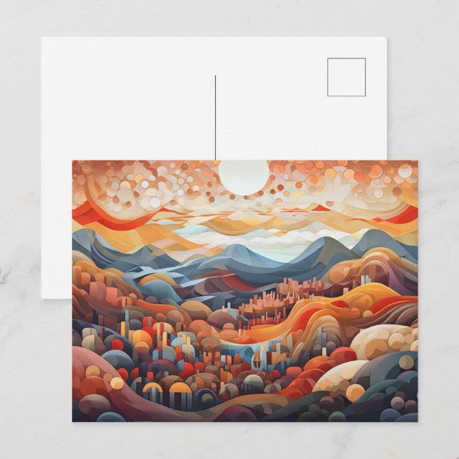 Abstrakt Landskapsdal Vs Berg Illustratör Vykort (Fram/baksida)