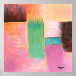 Abstrakt landskapsmålning rosa brun orange poster