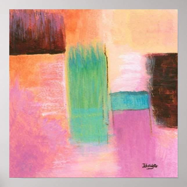 Abstrakt landskapsmålning rosa brun orange poster (Framsidan)