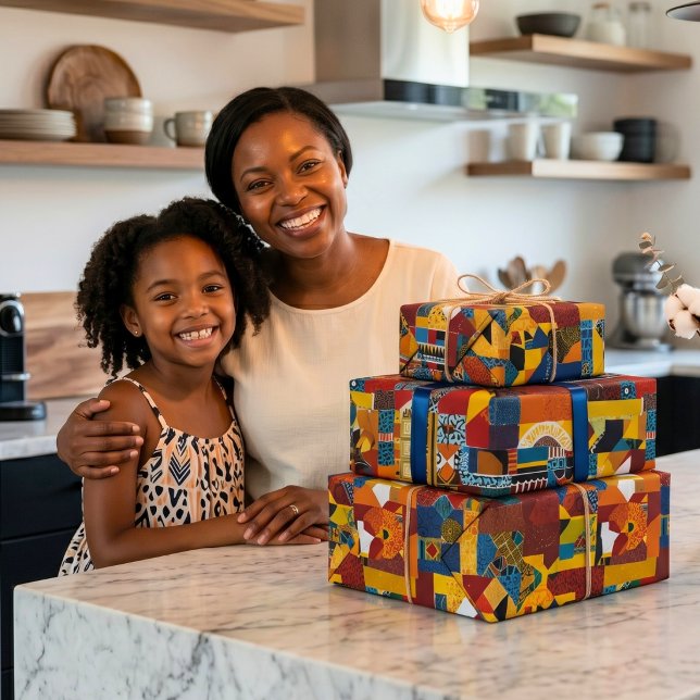 Abstrakt lapptäcke patchwork present för afroameri presentpapper (Abstract Quilt Patchwork Gift for African American Wrapping Paper)