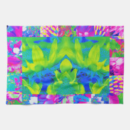 Abstrakt lapptäcke solros trädgård collage kökshandduk