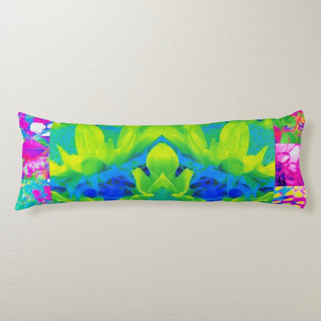 Abstrakt lapptäcke solros trädgård collage kroppskudde (Framsidan)