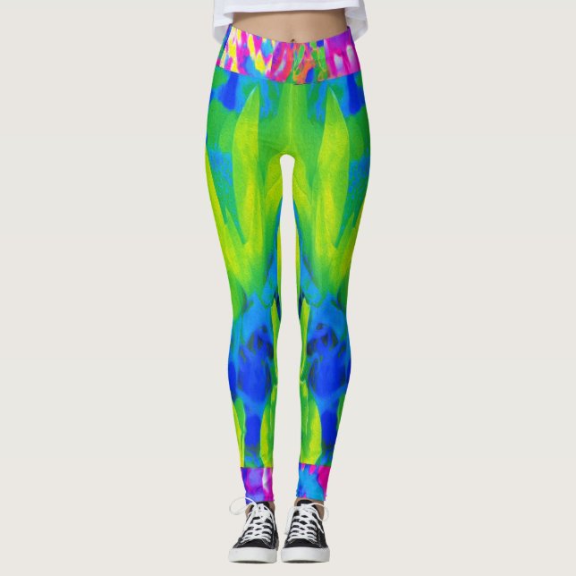 Abstrakt lapptäcke solros trädgård collage leggings (Framsida)