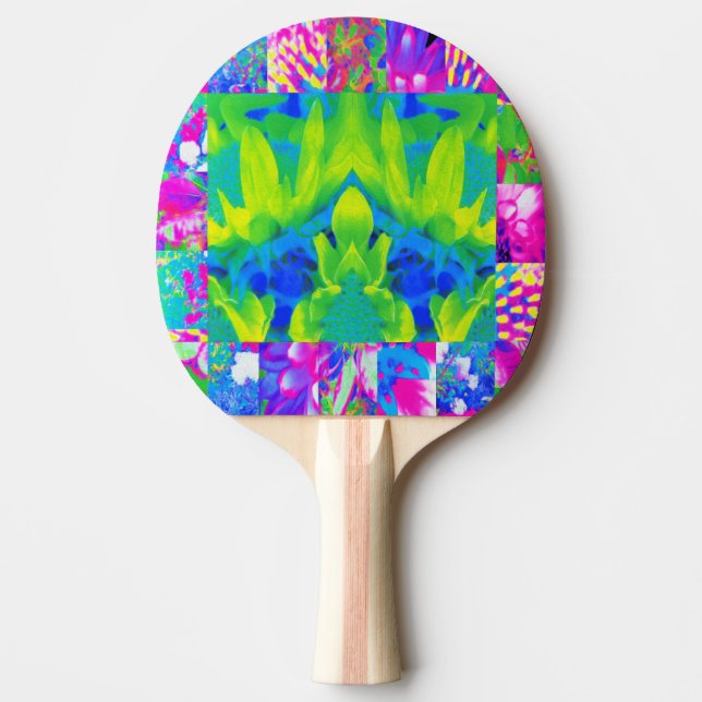 Abstrakt lapptäcke solros trädgårdskollage pingisracket (Framsidan)