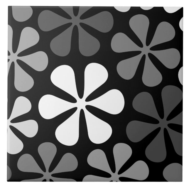Abstrakt Large Flowers Monochrome Kakelplatta (Framsidan)