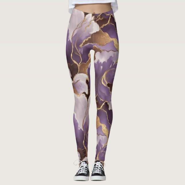 abstrakt lavendel och guld leggings (Framsida)